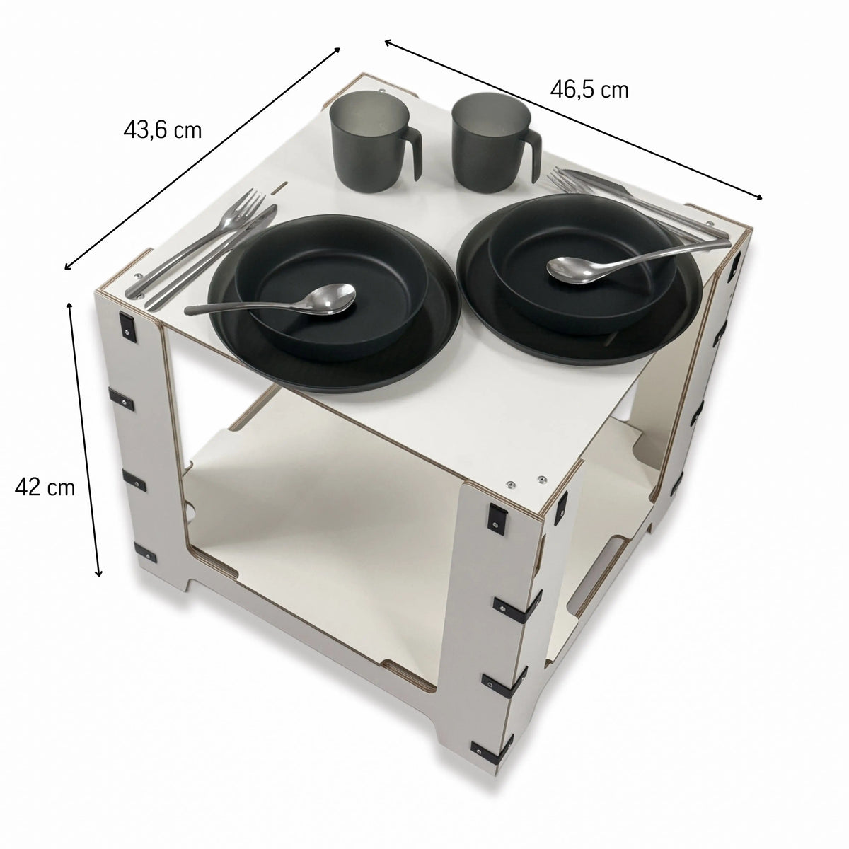 Extra tafel voor de Camping Box – afmetingen 46,5 × 43,6 × 42 cm